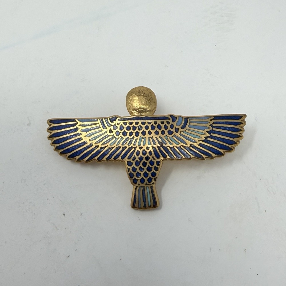 Vintage MoMA Egyptian Falcon Ba-Bird Cloisonné Brooch Gold‎ Tone